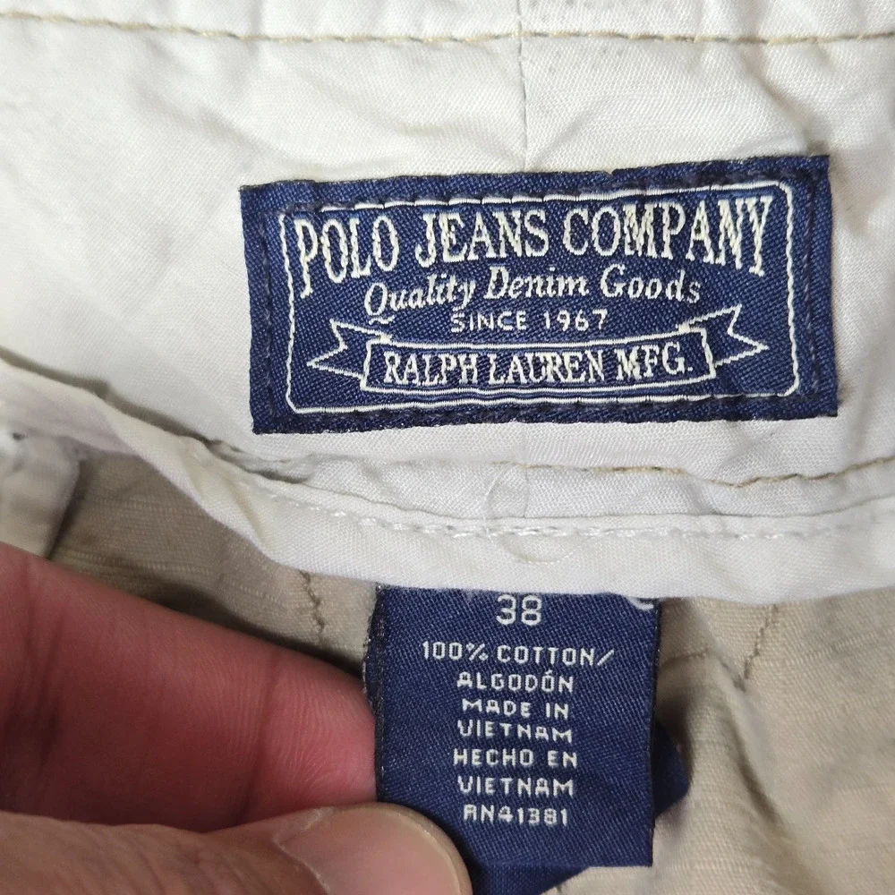 Vintage Y2K Polo Jeans Ralph Lauren Cargo Shorts Mens 38 Beige Ripstop Utility